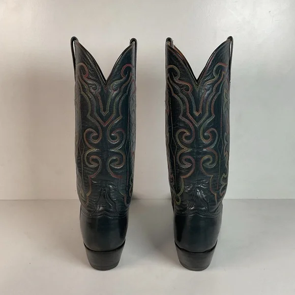 Vintage 1980s Lucchese San Antonio Navy Blue Cowboy Boots Men’s 9 B | Women’s 10 - Picture 11 of 16